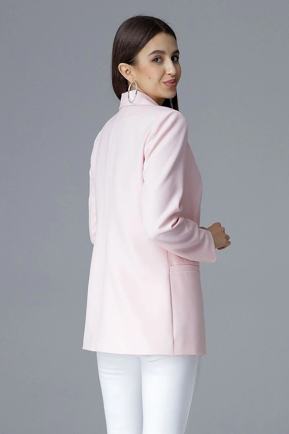 Blazer femme tissu classique élégant bleu clair boutons dorés coupe ajustée mode féminine sophistiquée
