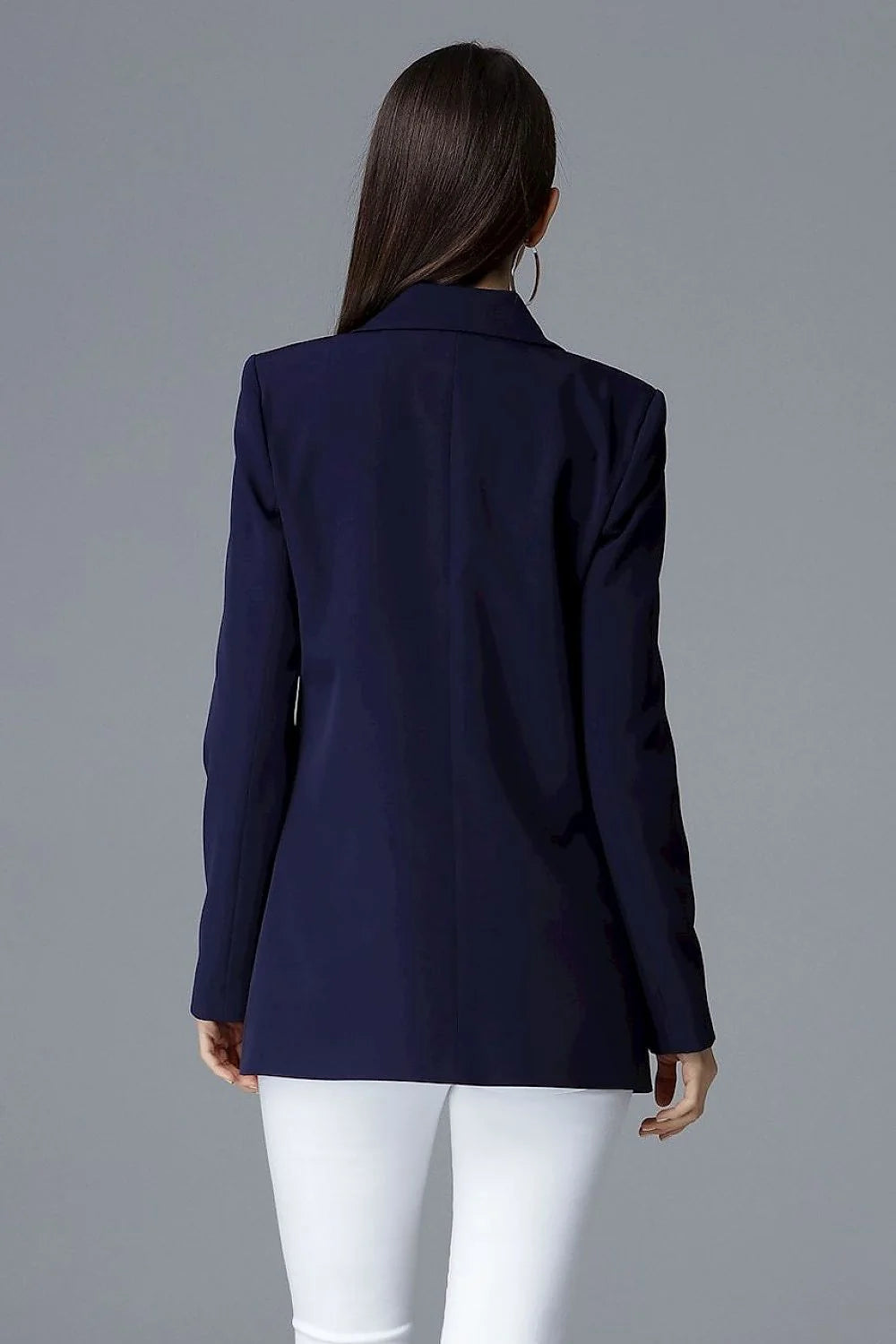 Blazer femme tissu classique élégant bleu clair boutons dorés coupe ajustée mode féminine sophistiquée