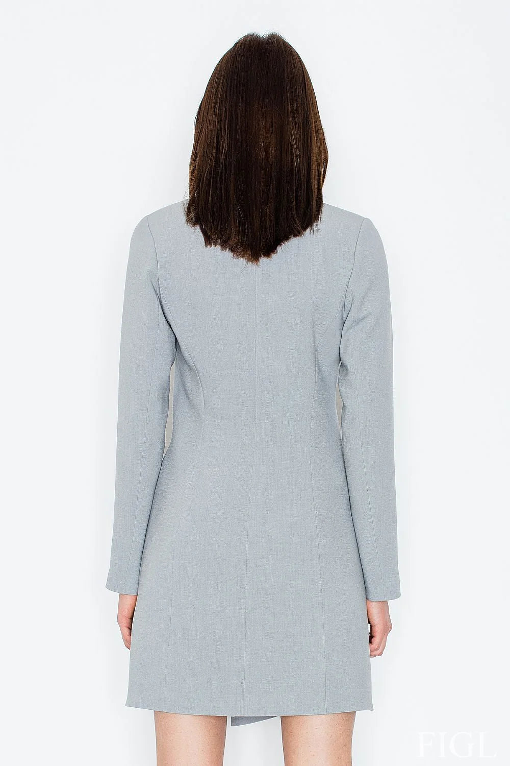 Blazer Robe Tissu Lisse Élégante Gris Clair Boutons Dorés Style Professionnel Journée Soirée Mode Femme
