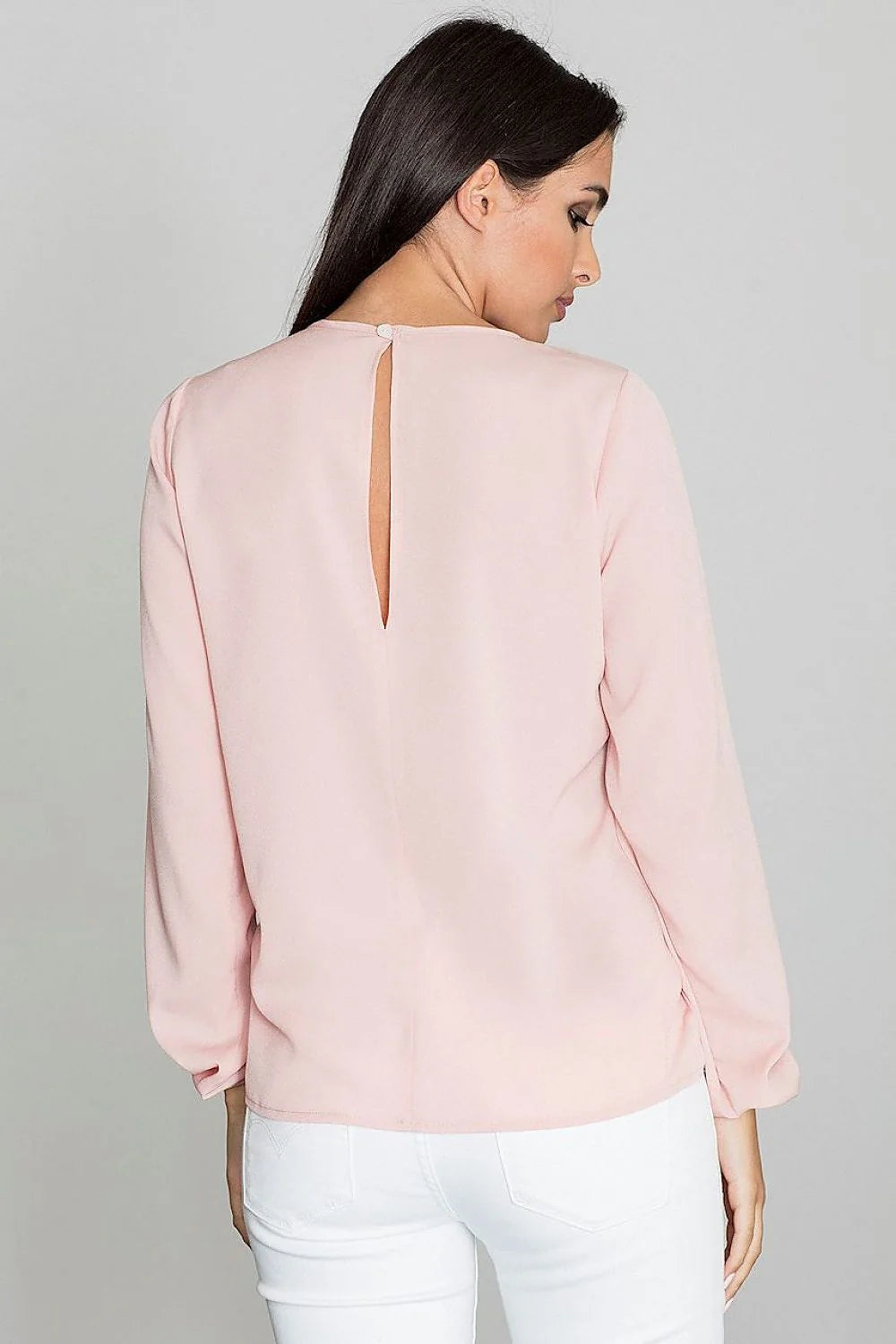 blouse chemise femme manches longues col rond blanche motif floral transparent voile empiècement chiffon fluide coupe droite casual chic élégante