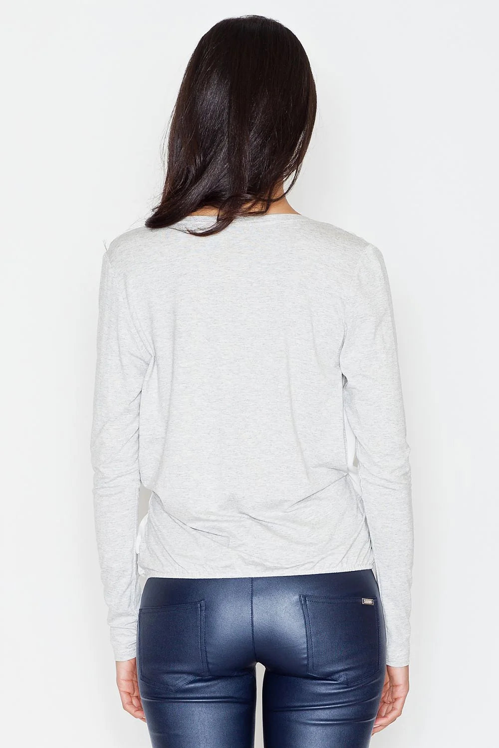 Blouse coton moderne décontractée manches longues contrastées col en V pour femmes élégantes et stylées