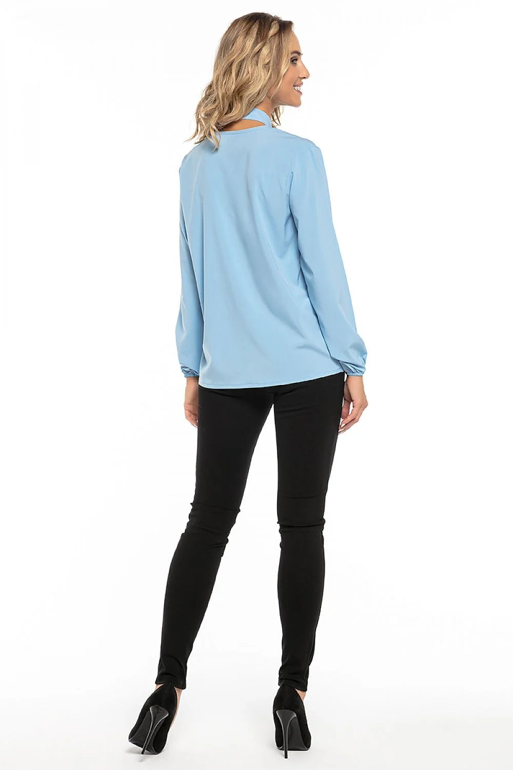 Blouse en polyester fluide moderne élégante avec nœud au cou rose manches longues femme tendance