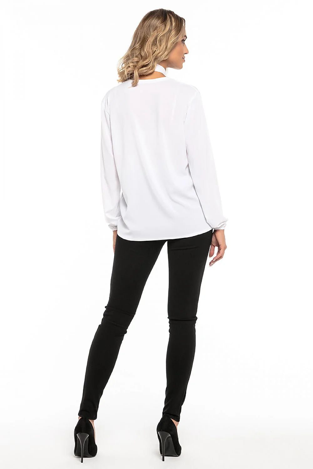 Blouse en polyester fluide moderne élégante avec nœud au cou rose manches longues femme tendance