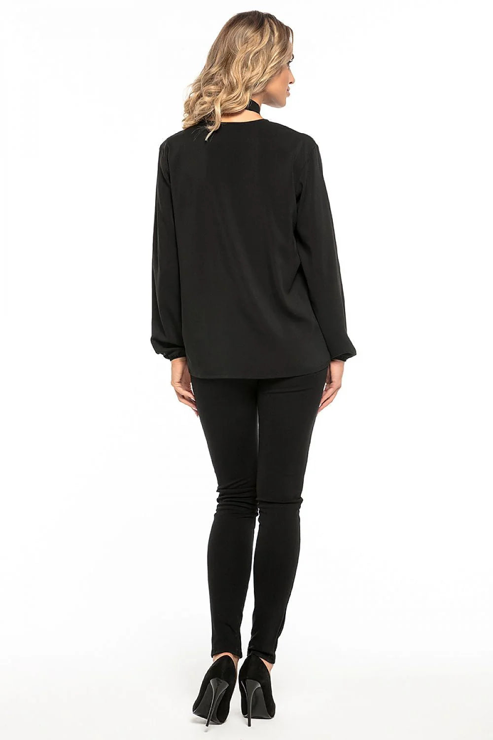 Blouse en polyester fluide moderne élégante avec nœud au cou rose manches longues femme tendance