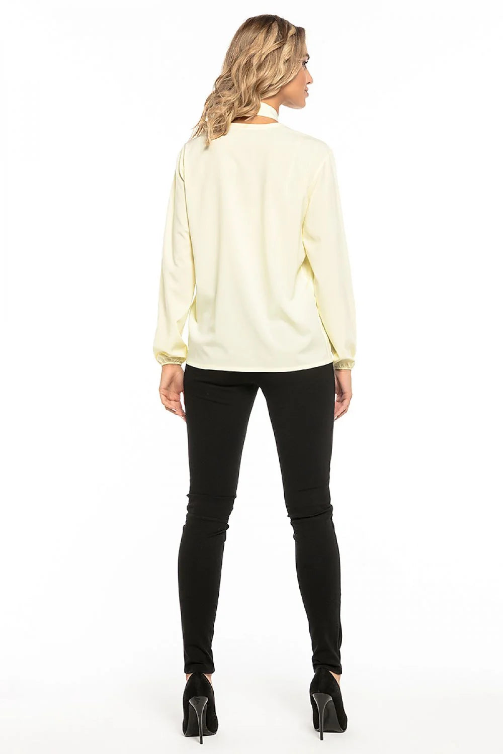 Blouse en polyester fluide moderne élégante avec nœud au cou rose manches longues femme tendance