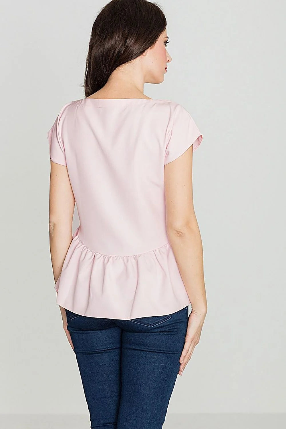 Blouse en polyester rose péplum décontractée avec bretelles croisées et manches courtes pour femmes tendance