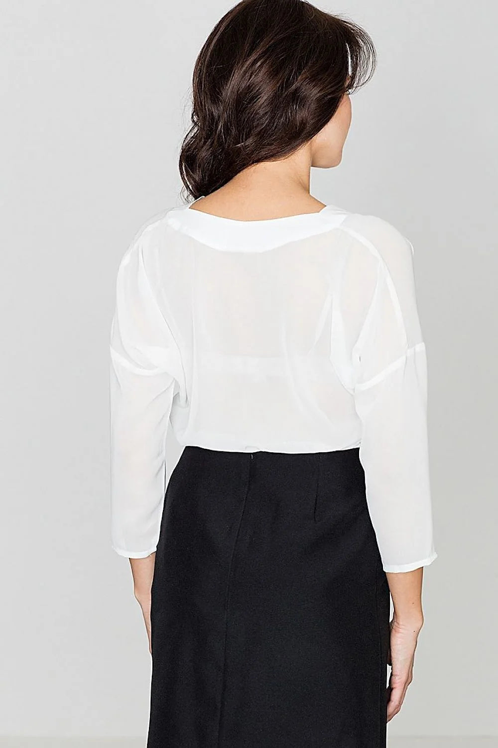 blouse femme mousseline gris col V croisé manches trois quarts coupe ample fluide semi transparentes polyester léger tombé élégant polyvalent