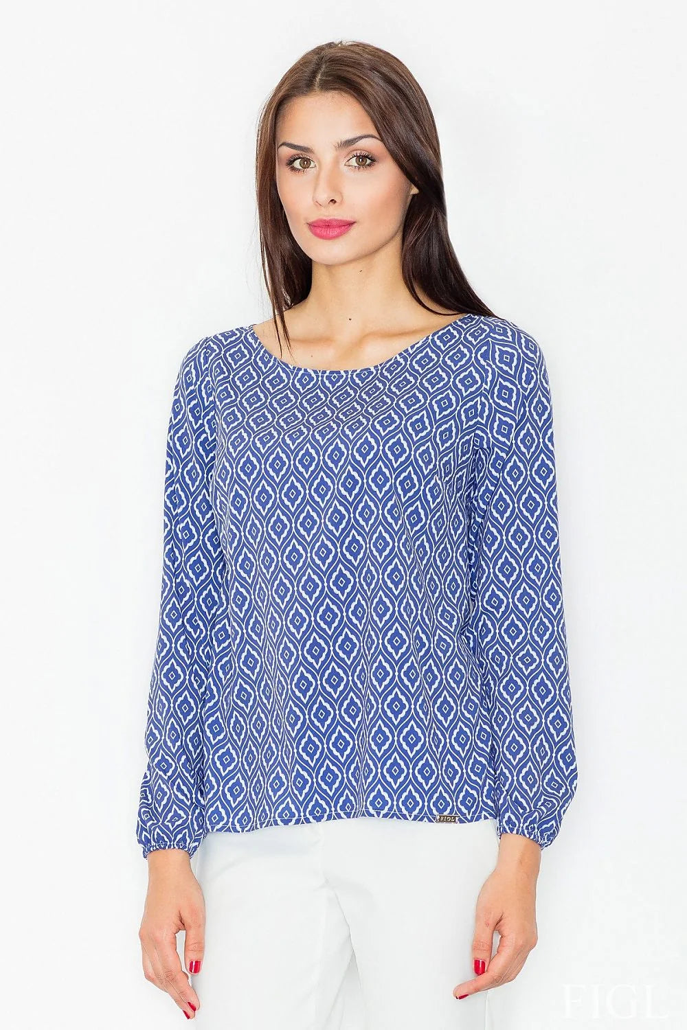 Blouse femme polyester chic motifs géométriques manches longues style décontracté mode élégante au quotidien