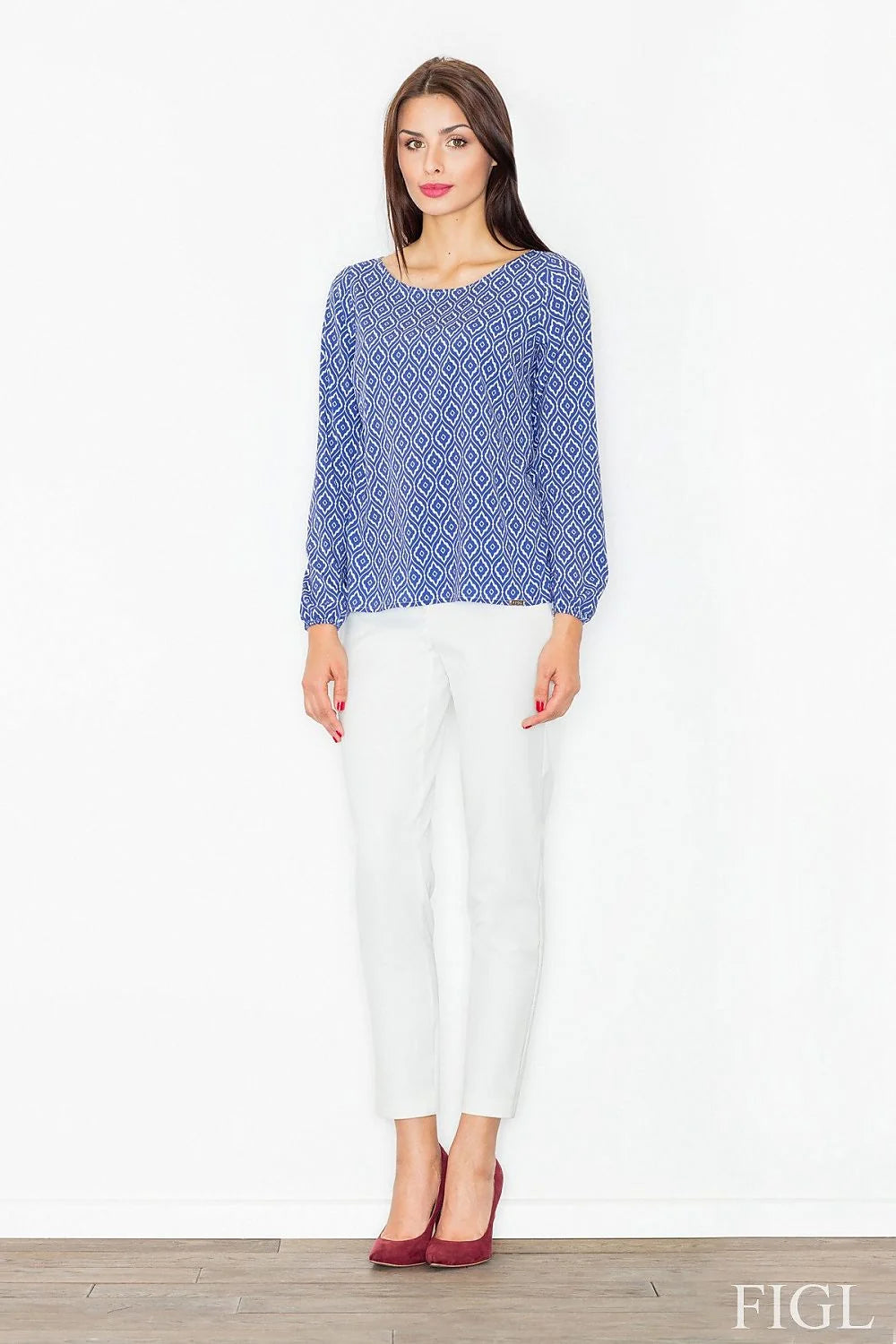 Blouse femme polyester chic motifs géométriques manches longues style décontracté mode élégante au quotidien