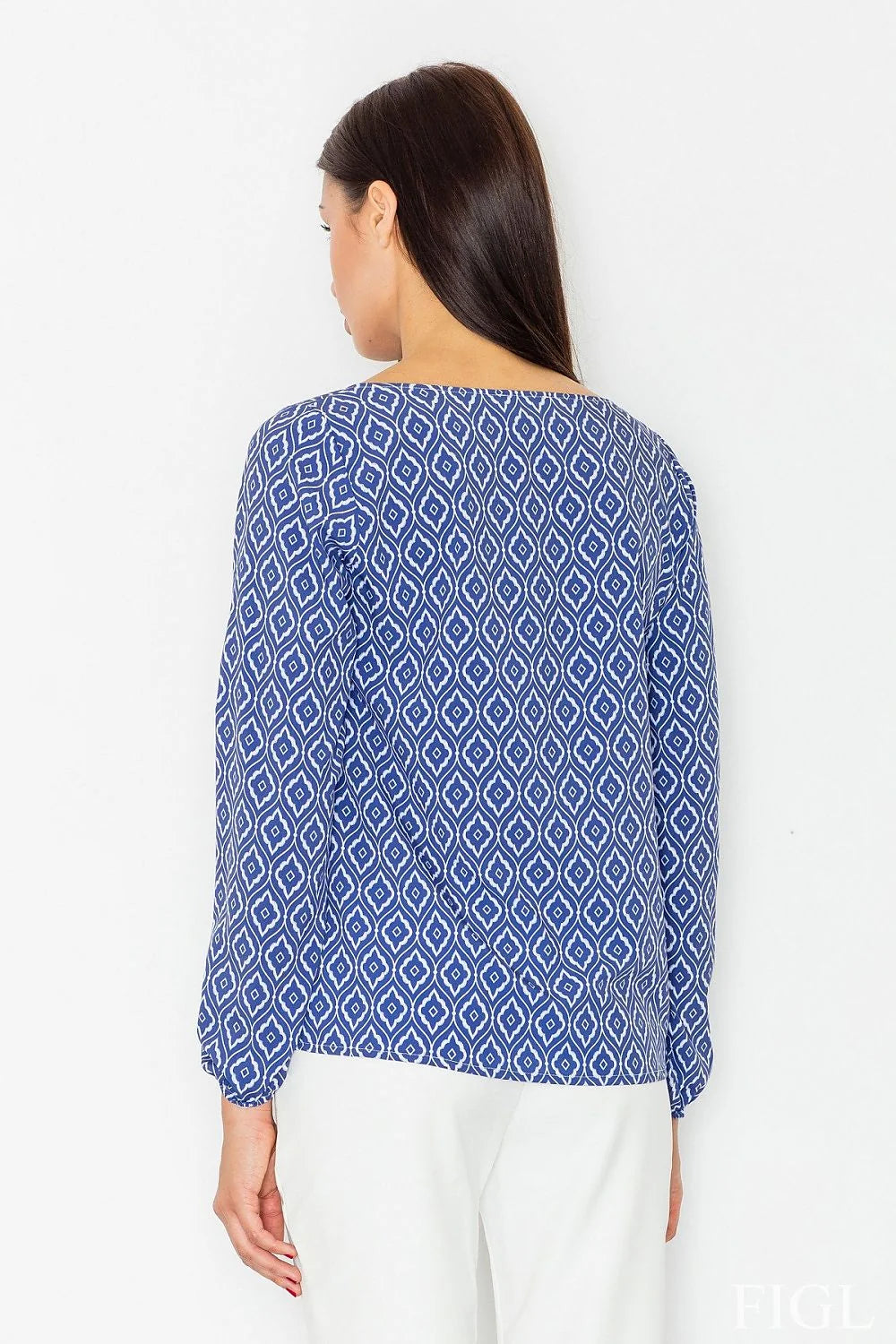 Blouse femme polyester chic motifs géométriques manches longues style décontracté mode élégante au quotidien