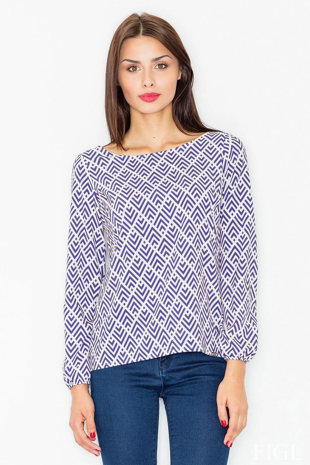 Blouse femme polyester chic motifs géométriques manches longues style décontracté mode élégante au quotidien