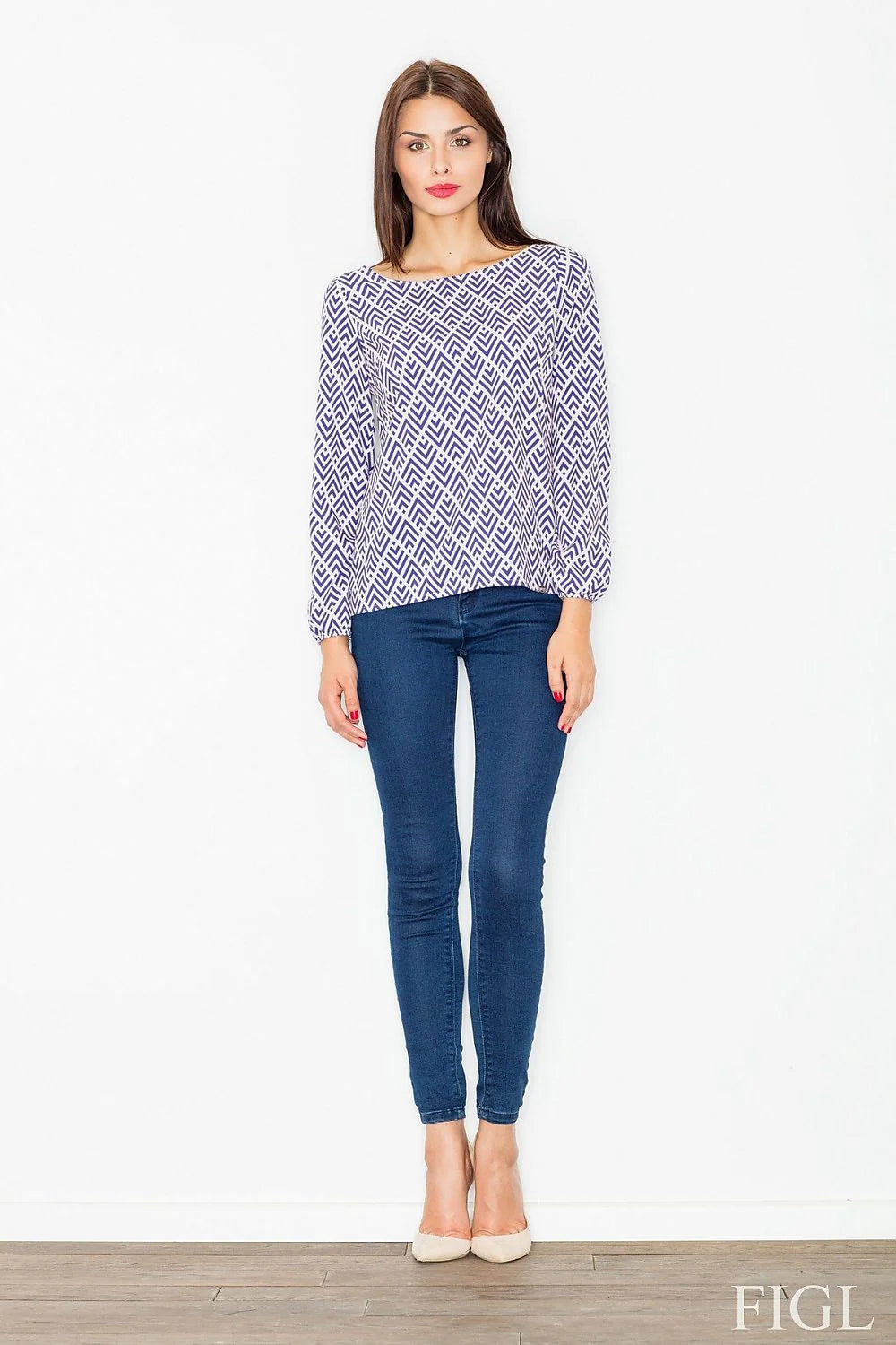 Blouse femme polyester chic motifs géométriques manches longues style décontracté mode élégante au quotidien