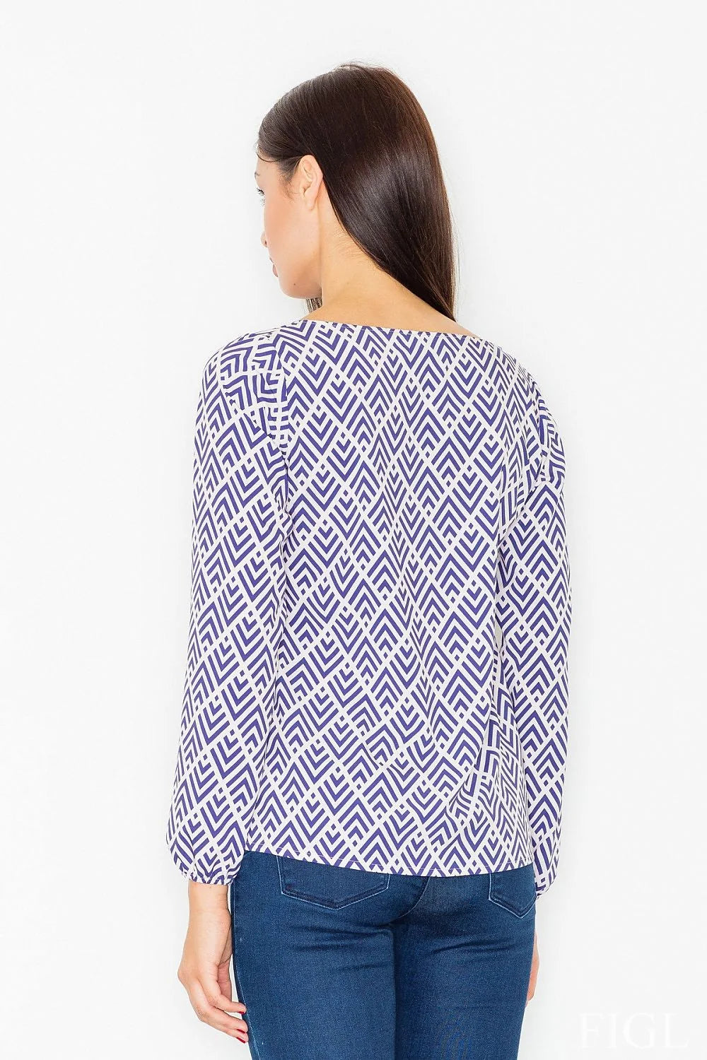 Blouse femme polyester chic motifs géométriques manches longues style décontracté mode élégante au quotidien