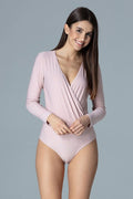 body femme jersey lisse stretch extensible secondepeau cachecoeur colV croisé manches longues ajustée slim emmanchures ajustées base pression entrejambe polyvalent