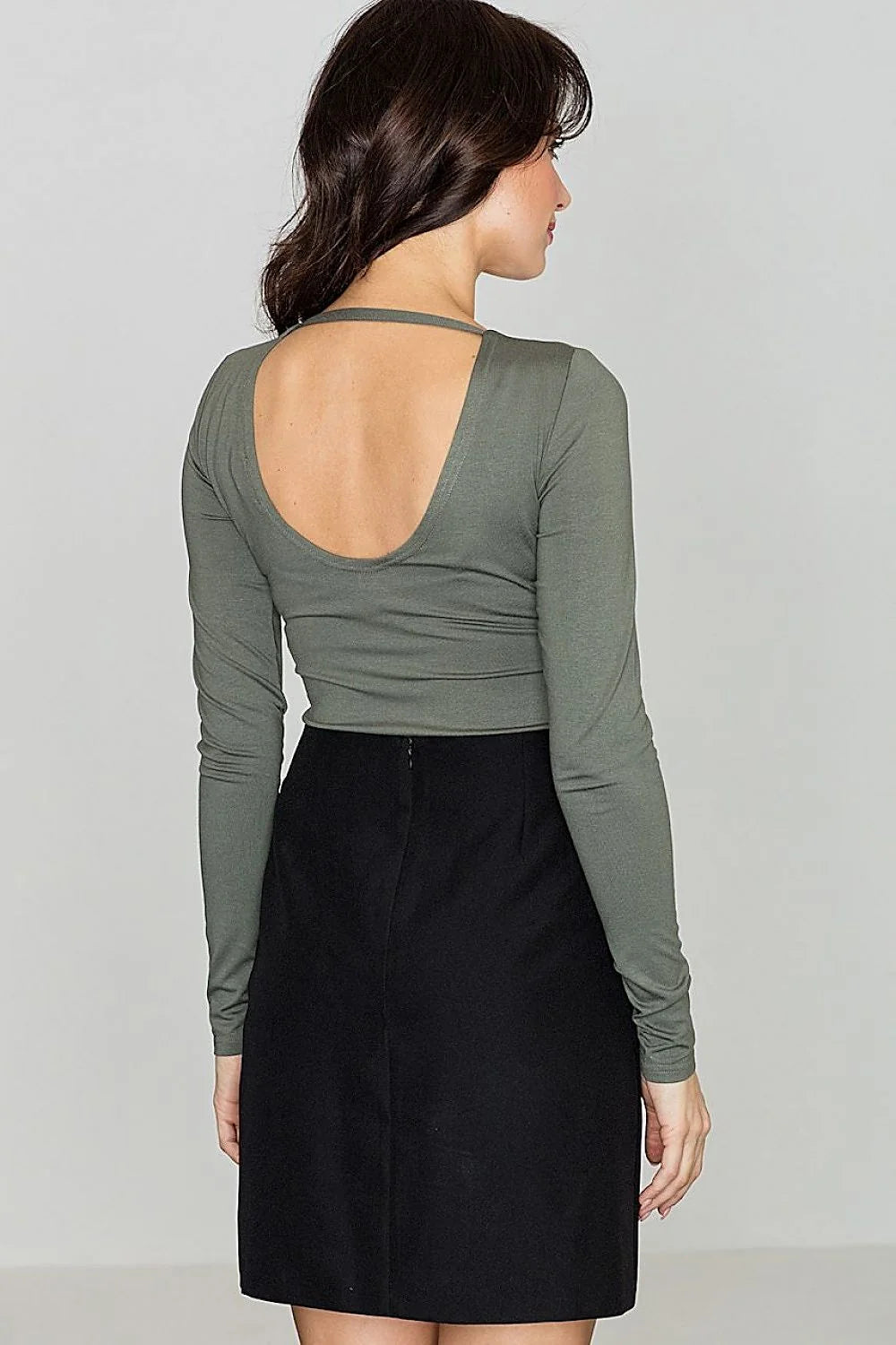 Body noir en tissu opaque et tulle transparent moderne, élégant, manches longues, sexy, ajusté, féminin