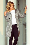 Cardigan long en tissu jacquard moderne à imprimé architectural pour style décontracté et élégant femmes
