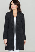 cardigan long gris foncé femme maille texturée col châle manches longues sans fermeture coupe droite mi cuisses chaud élégant polyvalent