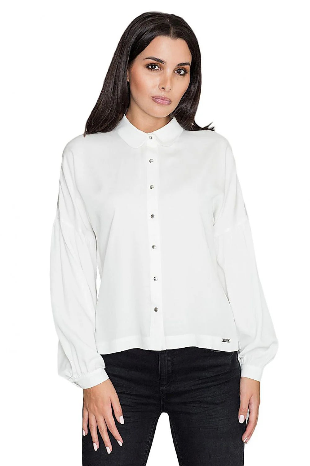 Chemise blanche coton élégante manches longues coupe ample boutons argentés style classique intemporel femmes