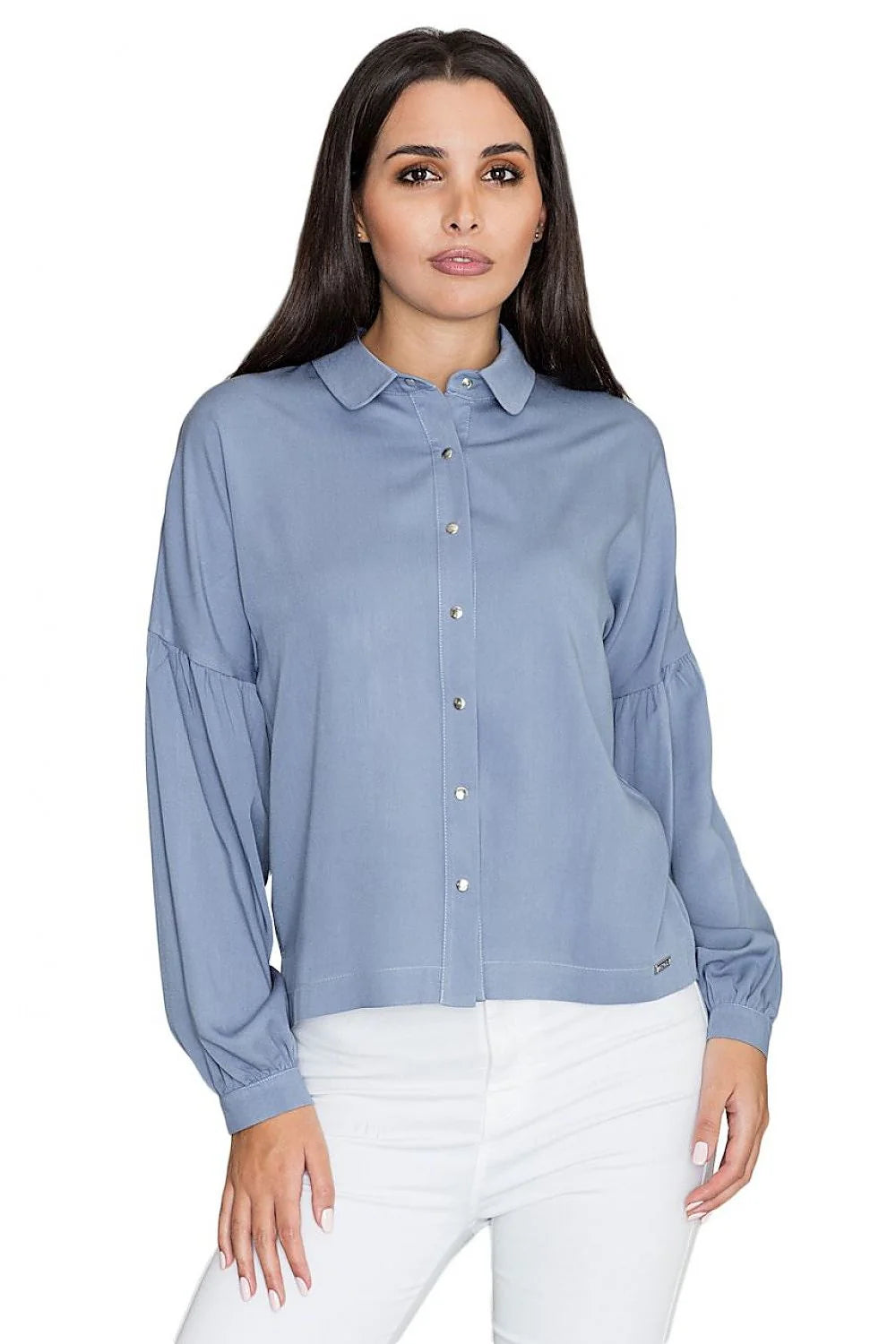 Chemise blanche coton élégante manches longues coupe ample boutons argentés style classique intemporel femmes