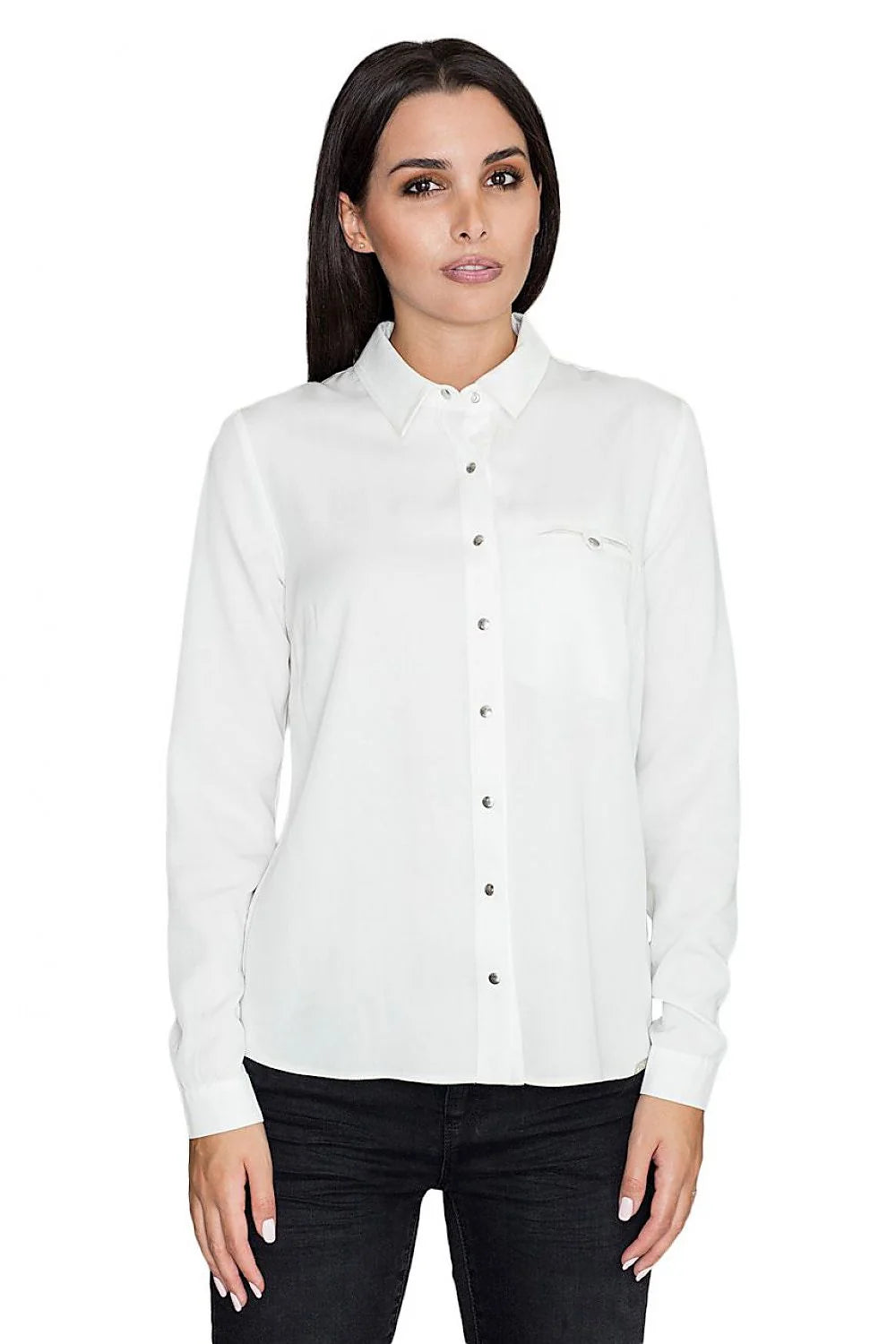 Chemise blanche en viscose style classique élégante ajustée manches longues pour femme moderne et chic