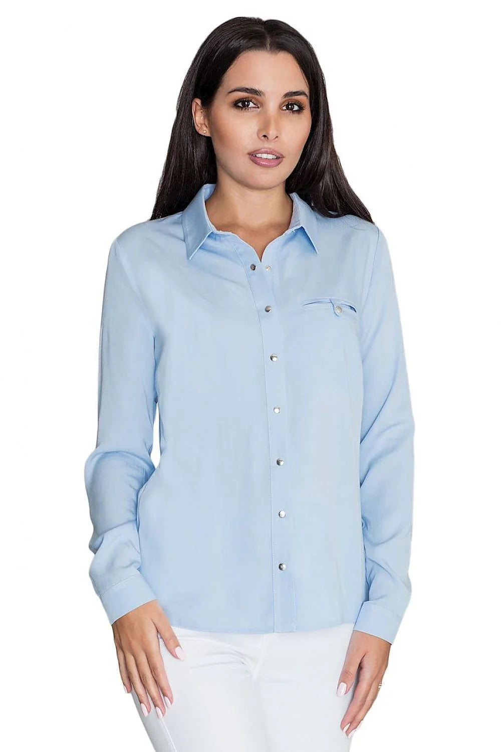 Chemise blanche en viscose style classique élégante ajustée manches longues pour femme moderne et chic