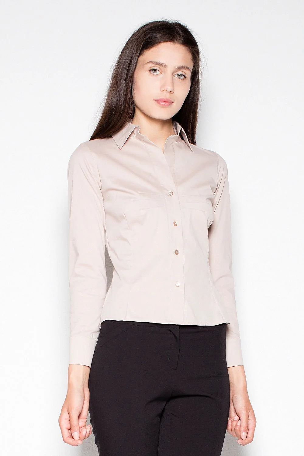 chemise femme venaton manches troisquarts slim gris anthracite col classique boutons apparents coupe cintrée tissu stretch léger respirante finition soignée