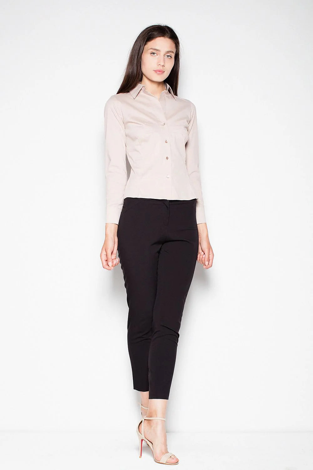chemise femme venaton manches troisquarts slim gris anthracite col classique boutons apparents coupe cintrée tissu stretch léger respirante finition soignée