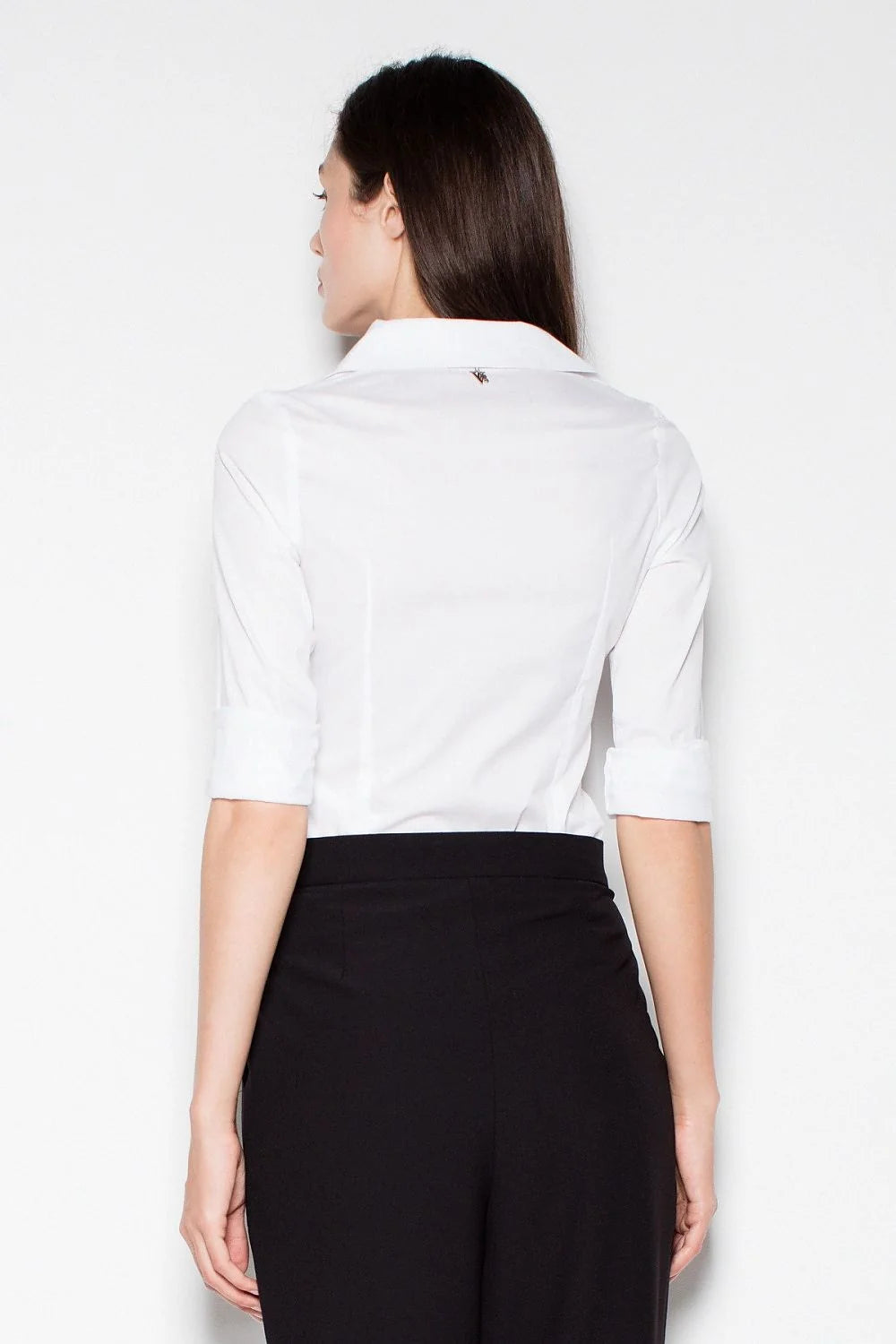 chemise femme venaton manches troisquarts slim gris anthracite col classique boutons apparents coupe cintrée tissu stretch léger respirante finition soignée