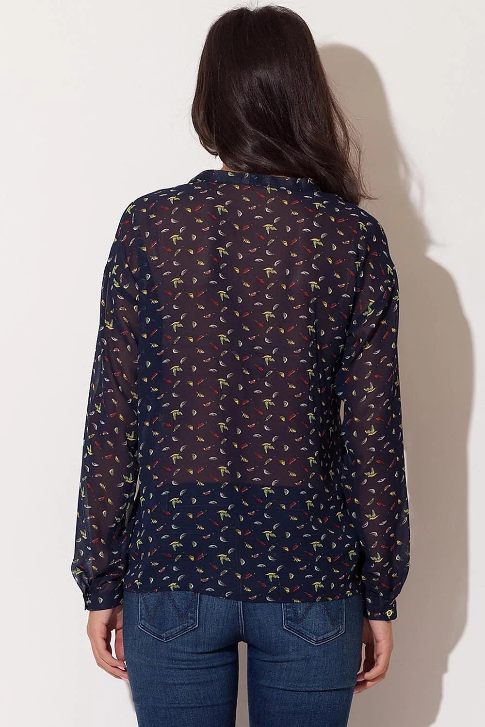 Chemise manche longue Katrus motifs oiseaux couleur bleu marine polyester 100% femmes taille S à XXXXL