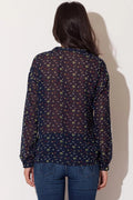 Chemise manche longue Katrus motifs oiseaux couleur bleu marine polyester 100% femmes taille S à XXXXL