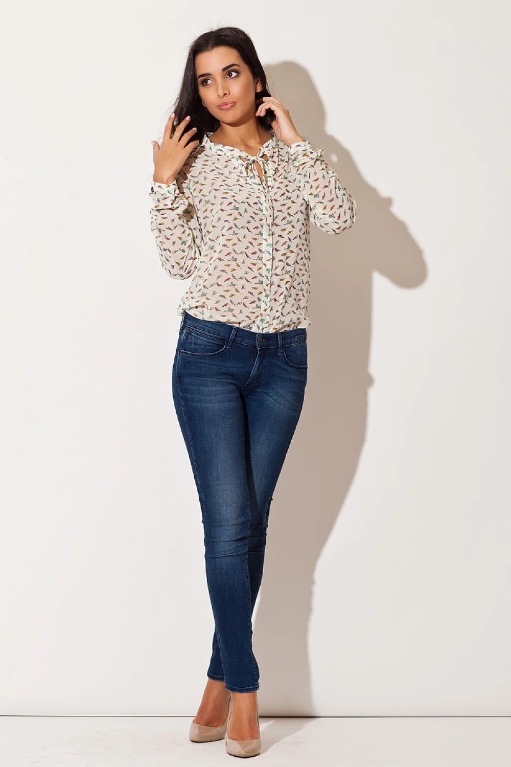 Chemise manche longue Katrus motifs oiseaux couleur bleu marine polyester 100% femmes taille S à XXXXL