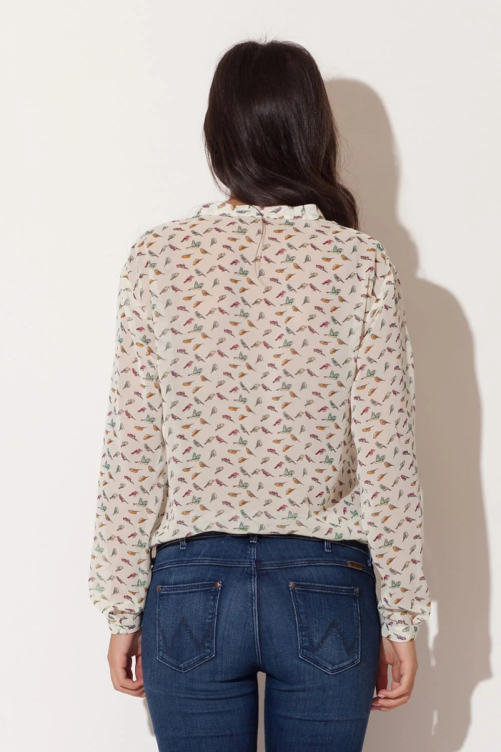 Chemise manche longue Katrus motifs oiseaux couleur bleu marine polyester 100% femmes taille S à XXXXL