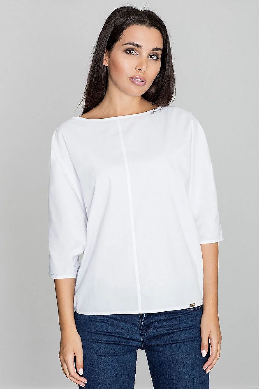 Chemisier ample coton beige décontracté manches trois-quarts confort élégant pour femmes modernes et actives