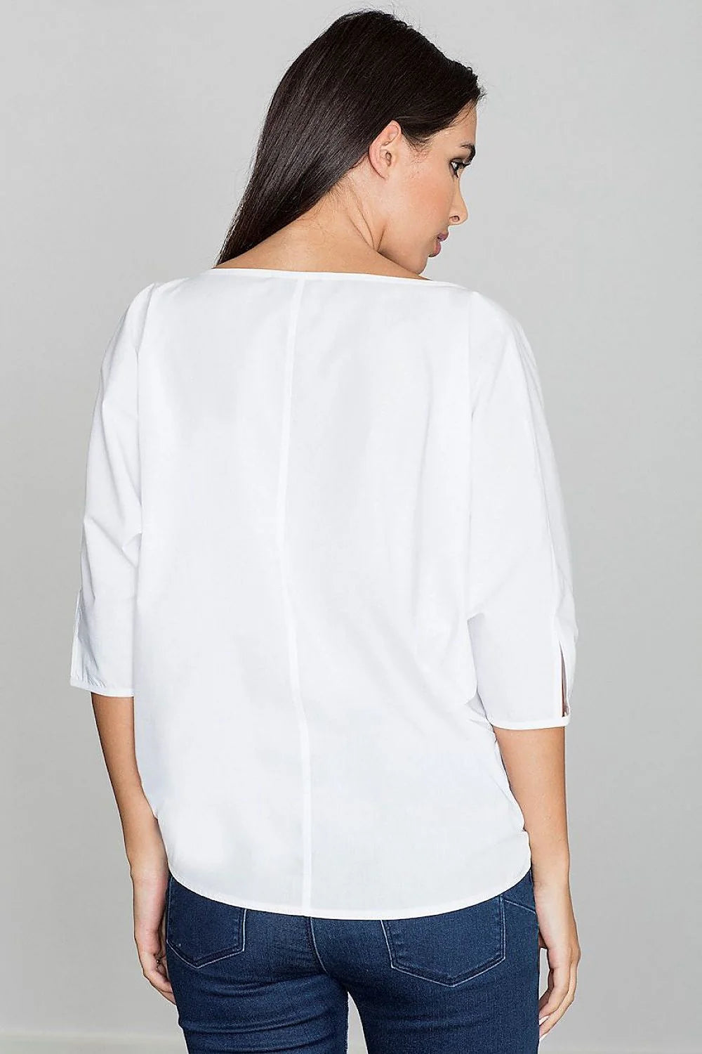 Chemisier ample coton beige décontracté manches trois-quarts confort élégant pour femmes modernes et actives