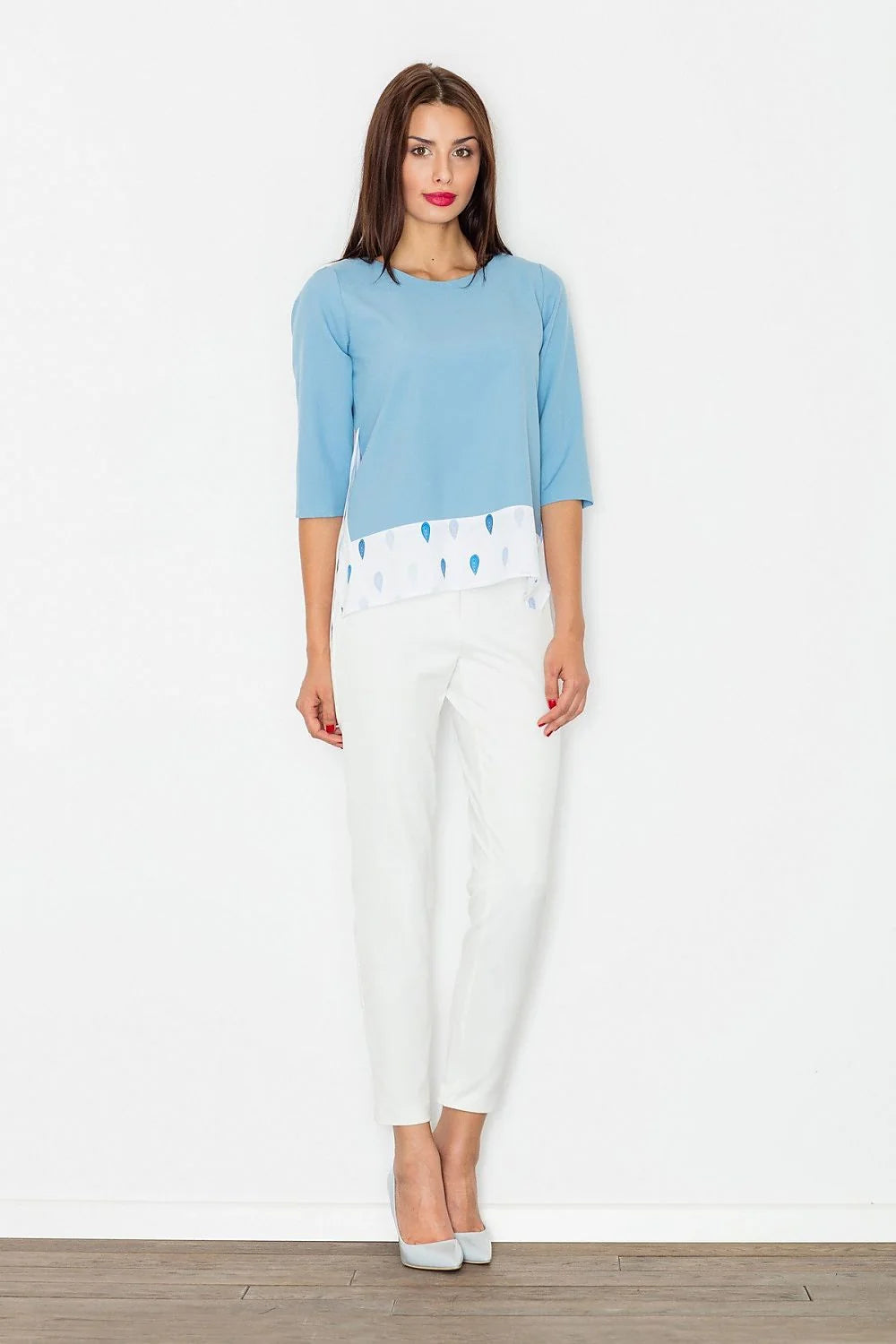 chemisier ample coton manches troisquarts motif bas voile imprimé gouttes bleu ciel blanc fluide casual chic