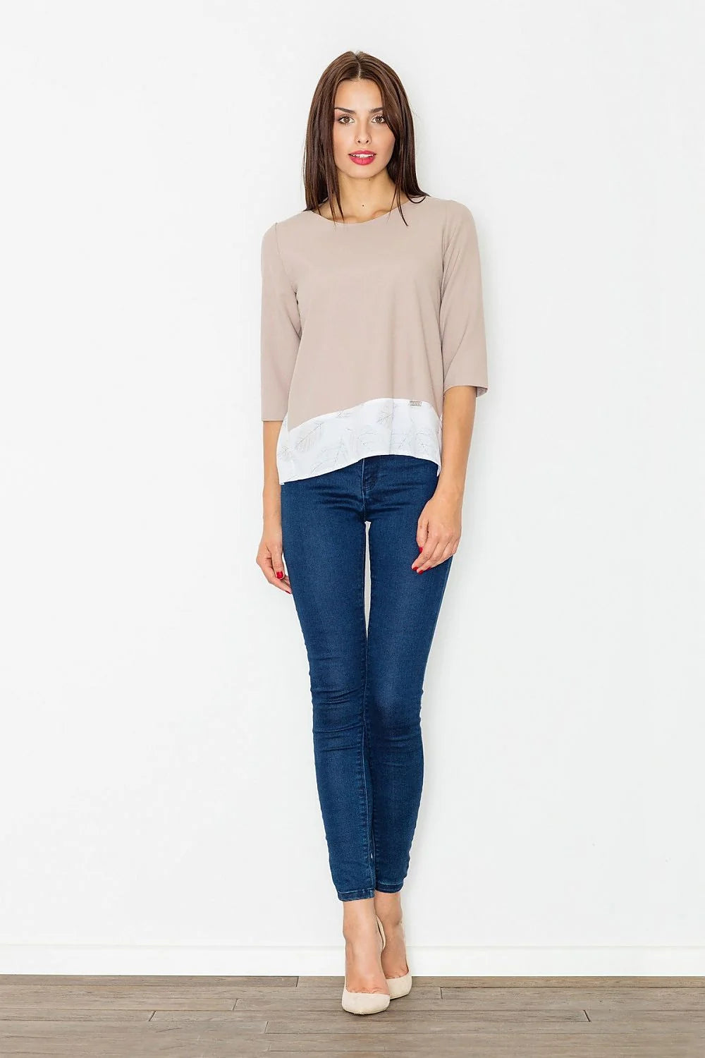 chemisier ample coton manches troisquarts motif bas voile imprimé gouttes bleu ciel blanc fluide casual chic