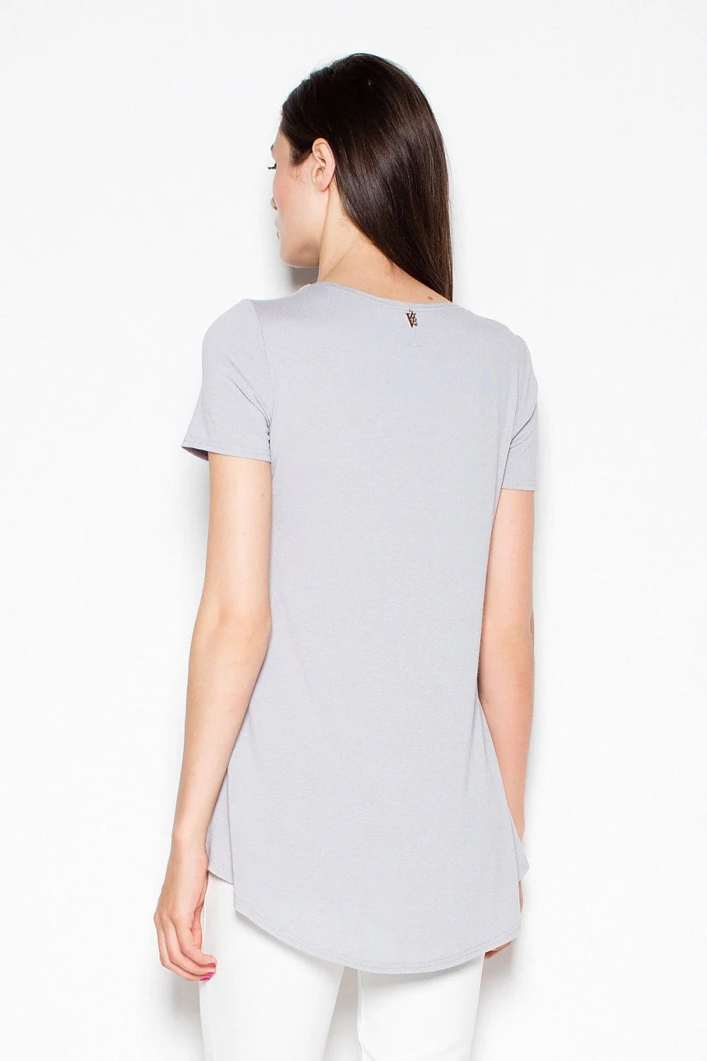 chemisier asymétrique viscose extensible doux résistant fluide ample col rond manches courtes chic moderne élégant quotidien gris vert