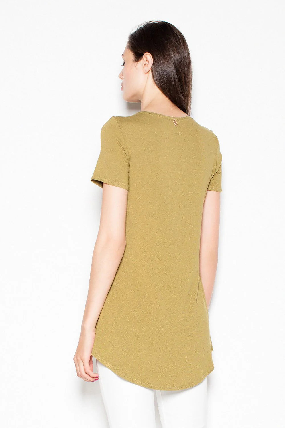 chemisier asymétrique viscose extensible doux résistant fluide ample col rond manches courtes chic moderne élégant quotidien gris vert