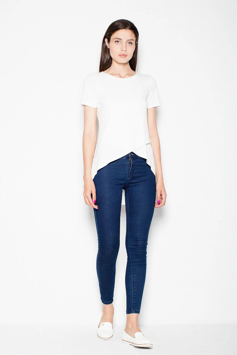 chemisier asymétrique viscose extensible doux résistant fluide ample col rond manches courtes chic moderne élégant quotidien gris vert