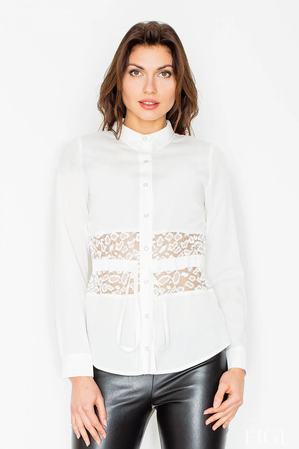 Chemisier blanc dentelle chic élégant manches longues boutons col classique pour femme mode tendance