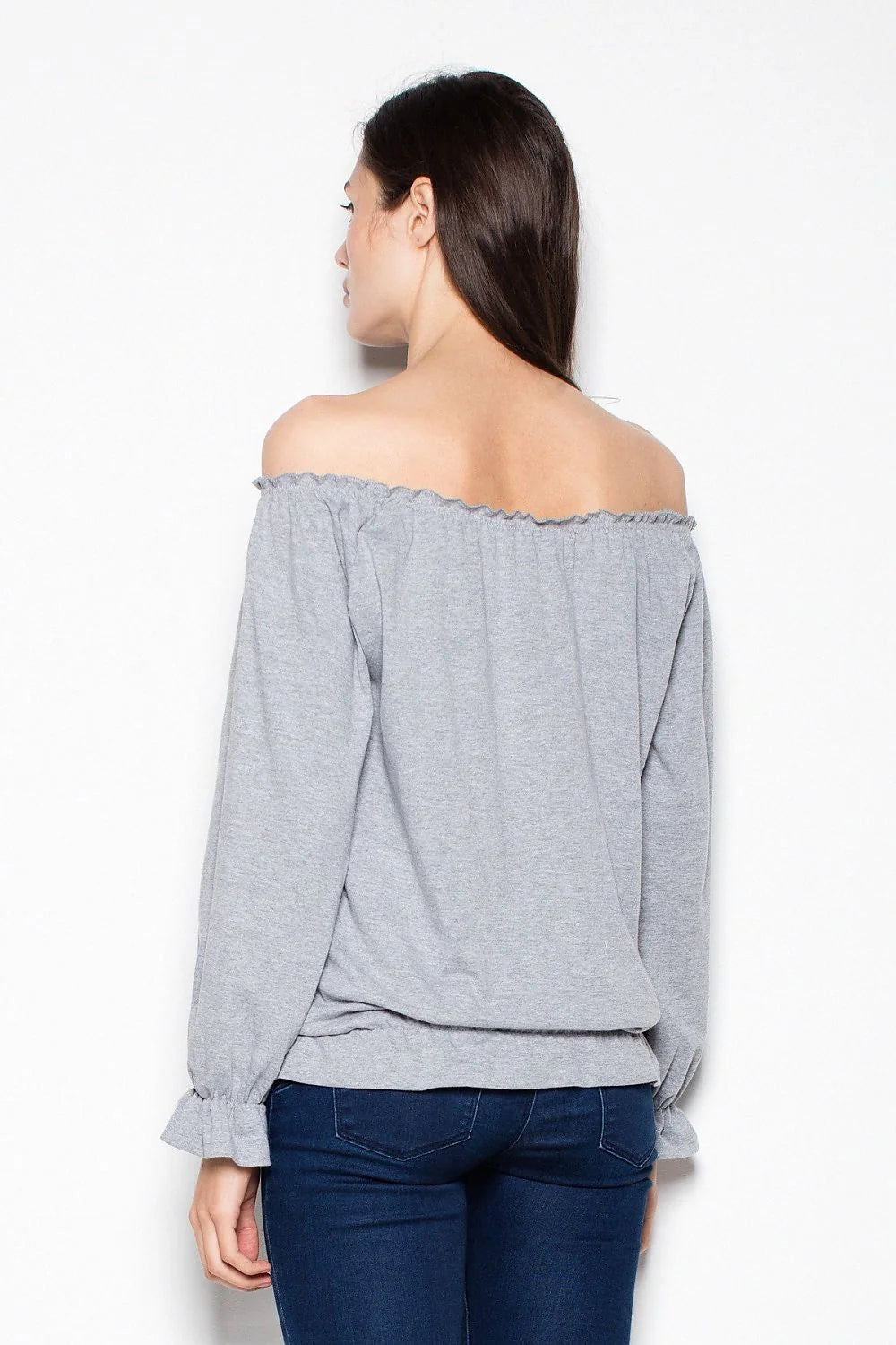 Chemisier coton décontracté chic épaule dénudée gris confortable manches longues parfait quotidien femmes modernes