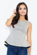 Chemisier élégant sans manches polyester gris clair coupe évasée à la taille pour femme sophistiquée