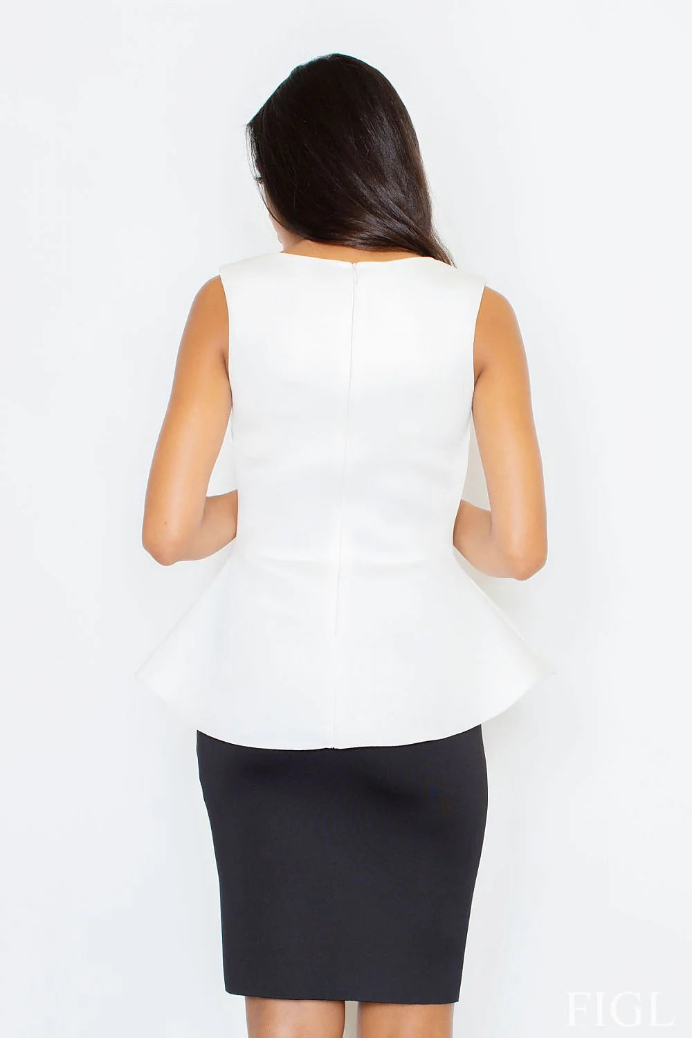 Chemisier élégant sans manches polyester gris clair coupe évasée à la taille pour femme sophistiquée