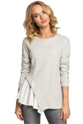 Chemisier en coton gris clair moderne confortable avec volant asymétrique pour mode femme casual chic