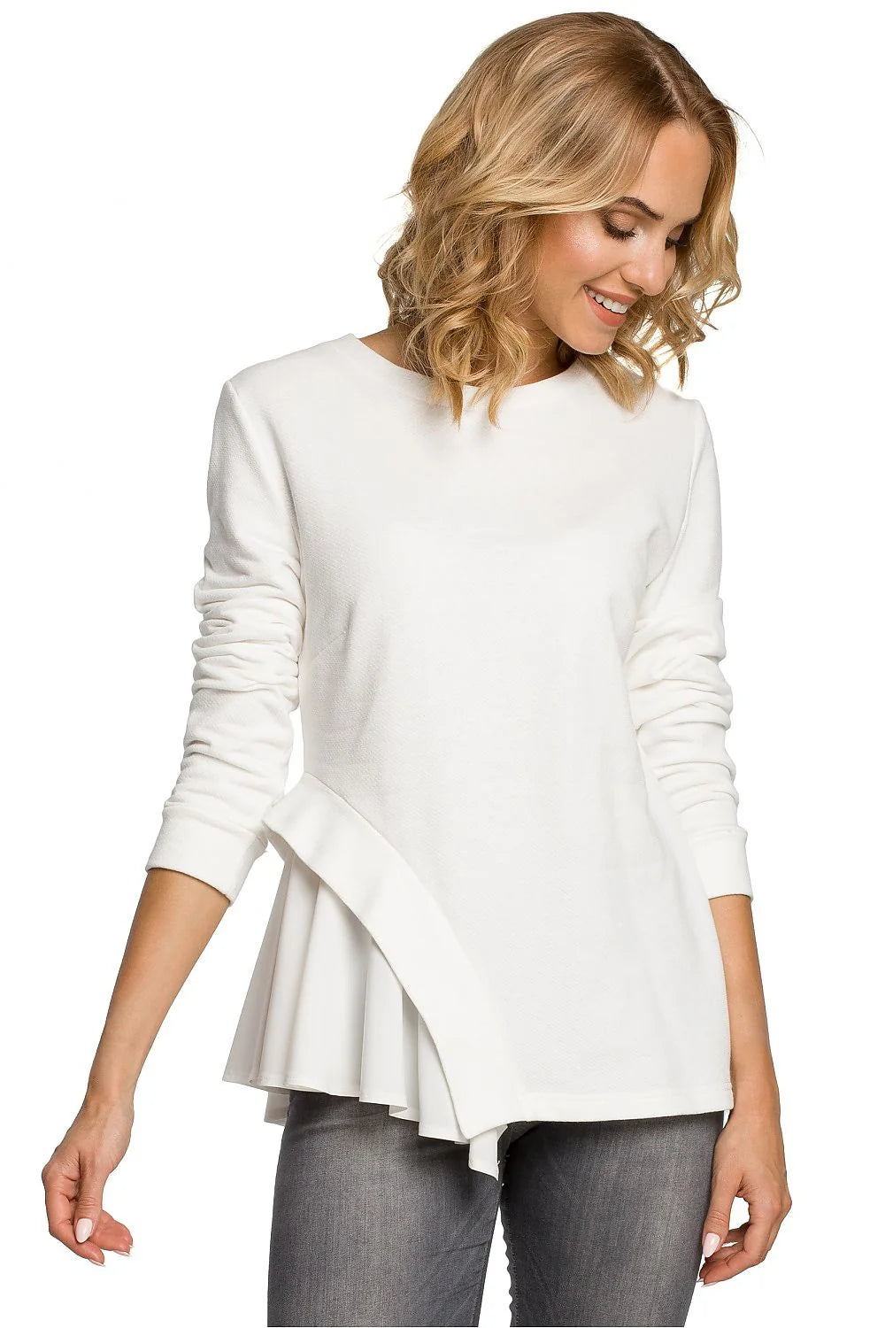 Chemisier en coton gris clair moderne confortable avec volant asymétrique pour mode femme casual chic