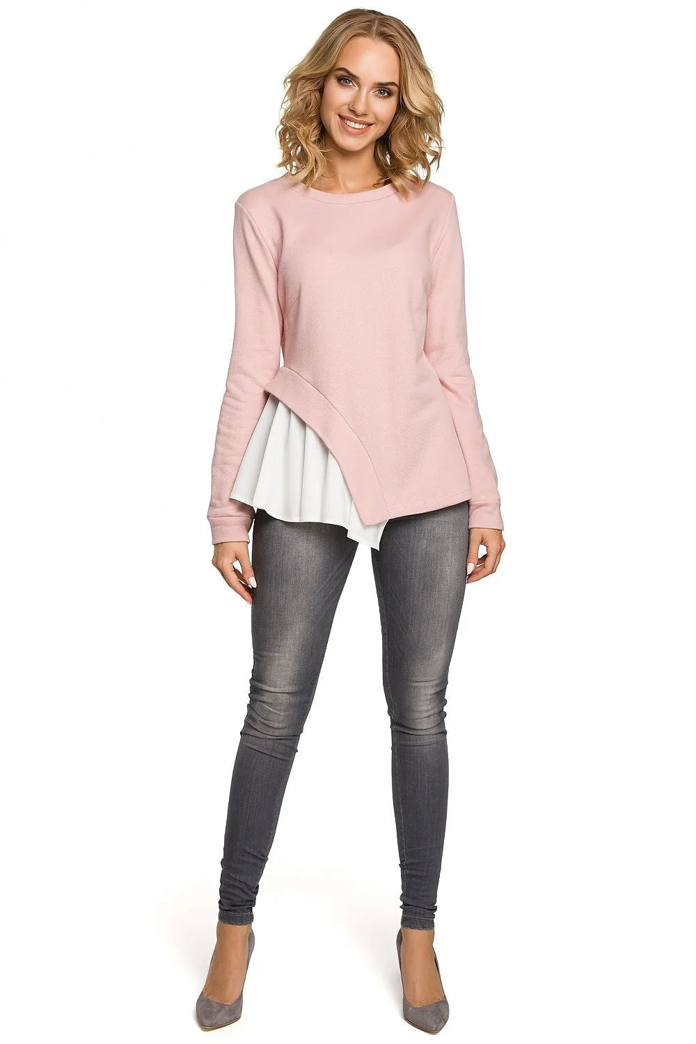 Chemisier en coton gris clair moderne confortable avec volant asymétrique pour mode femme casual chic
