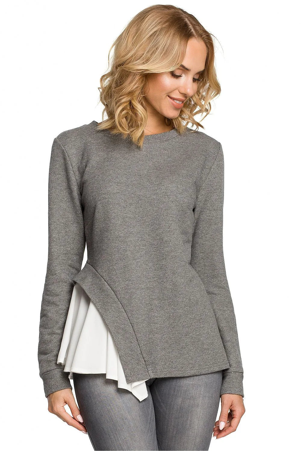 Chemisier en coton gris clair moderne confortable avec volant asymétrique pour mode femme casual chic