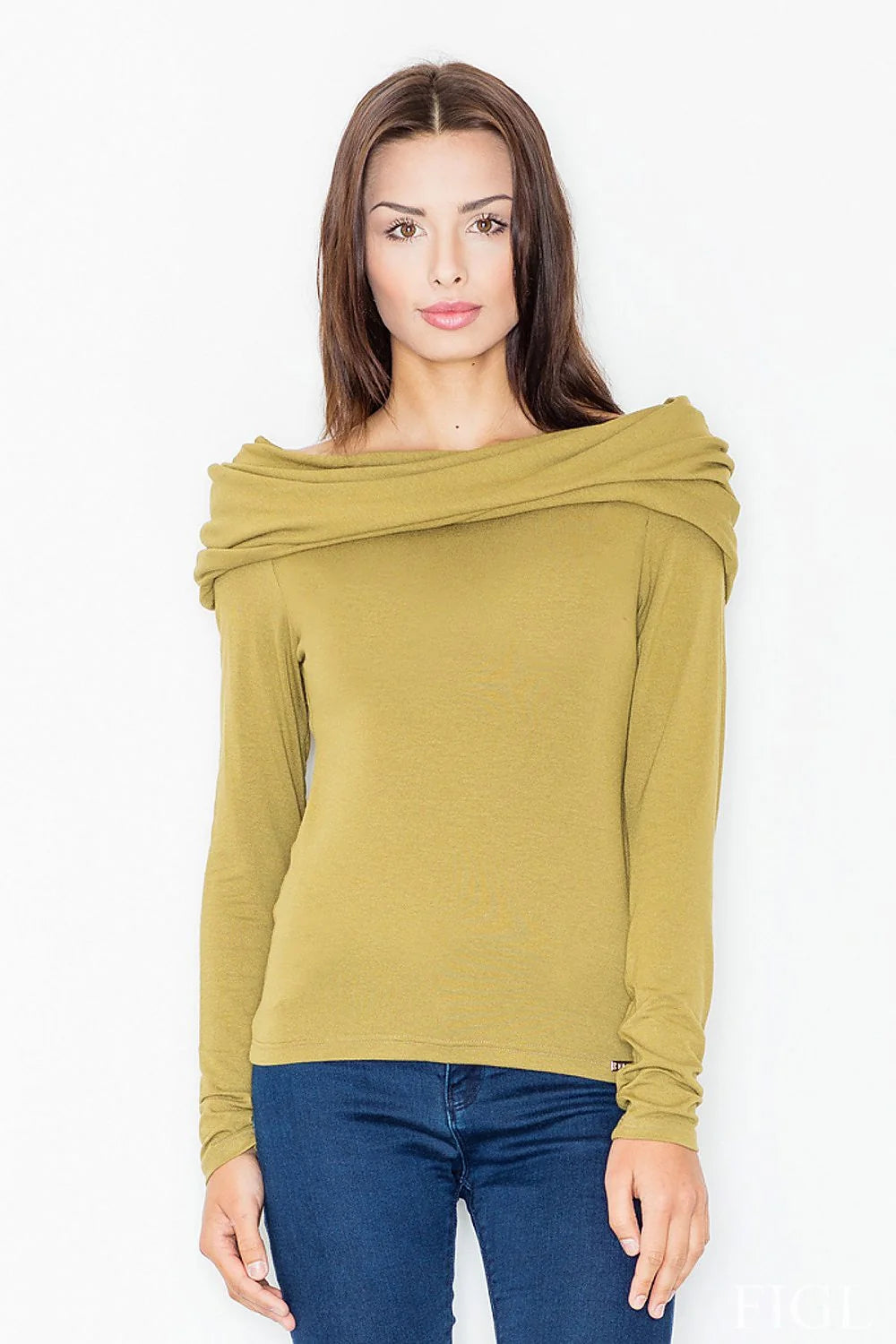 Chemisier en coton moutarde col large ajusté élégant confortable manches longues pour toutes occasions