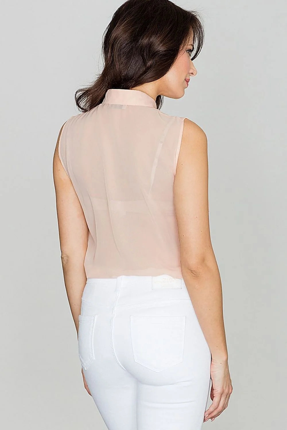 Chemisier en polyester rose élégant sans manches ajusté col boutonné parfait pour mode féminine
