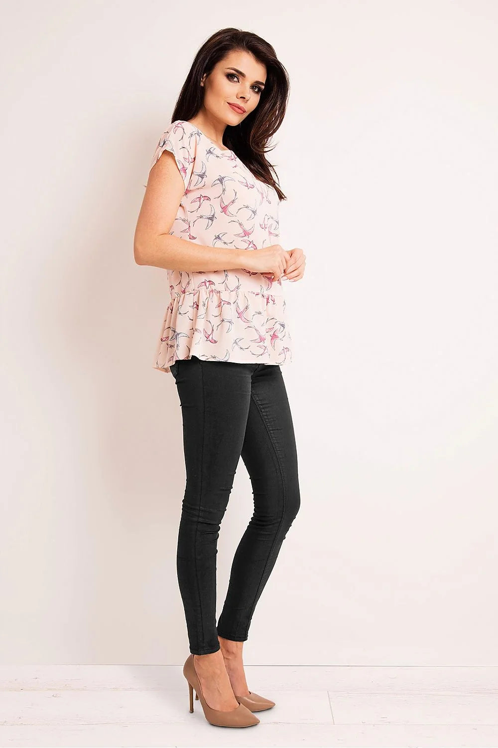 Chemisier en tissu rose motifs oiseaux élégant confortable mode féminine parfait bureau sorties femmes